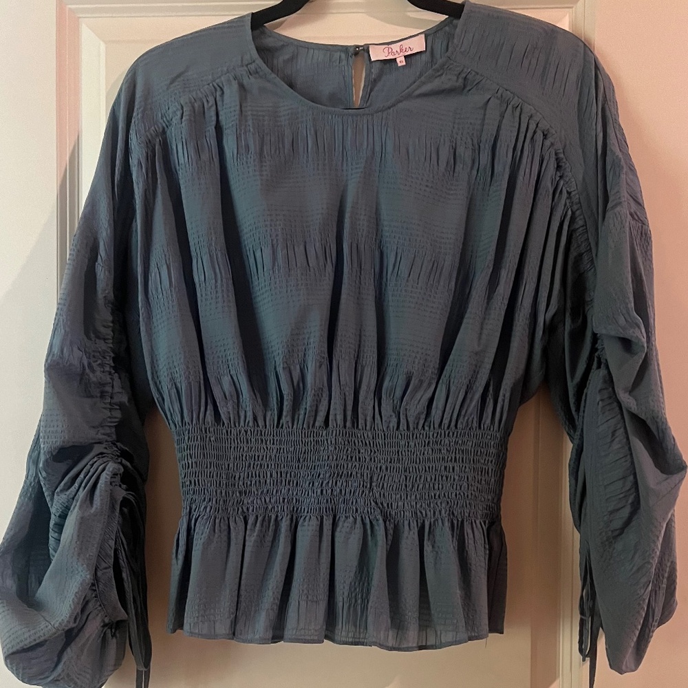 Parker Light Blue Blouse with Smocked Waist